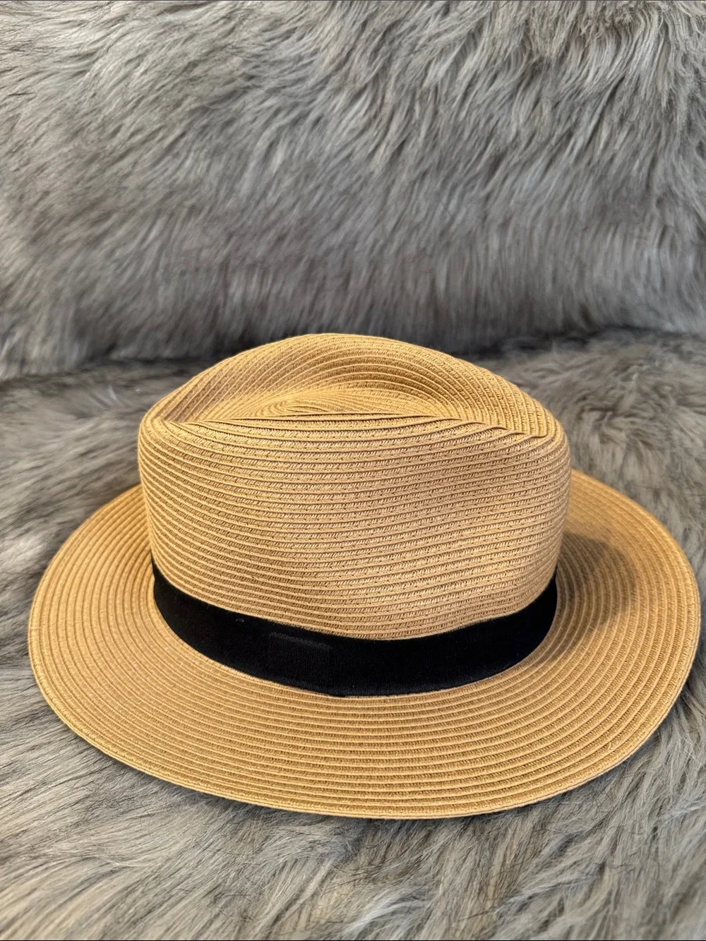 Carkella Straw Fedora Hat with Black Band - Tan Size XL